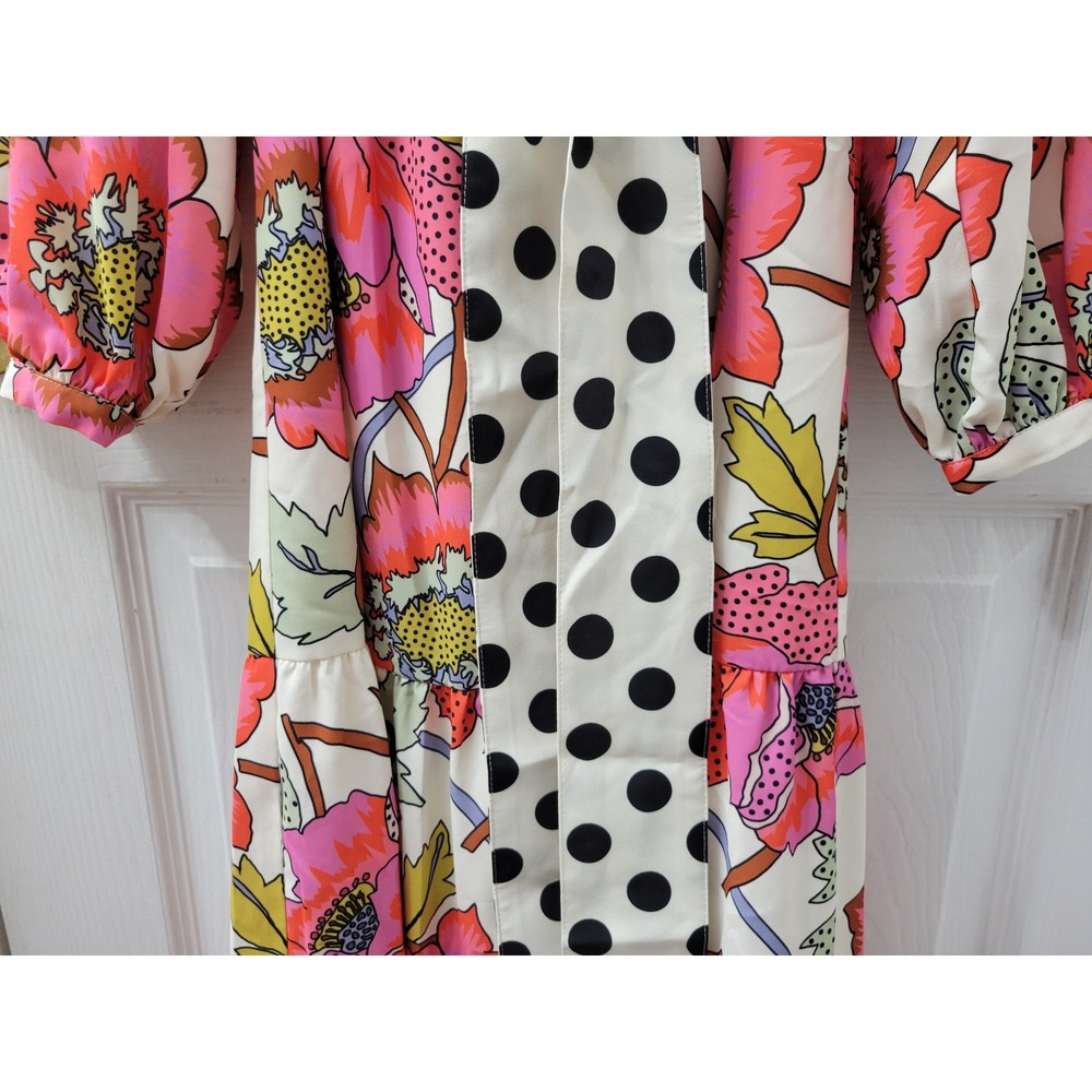 Crosby by Mollie Burch Floral Polka Dot Maxi Dress Long Sleeve Belted Small - Picture 11 of 16